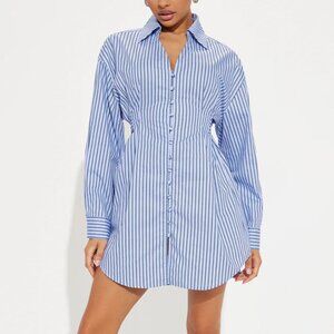 Fashion Nova Blue Striped Mini Dress